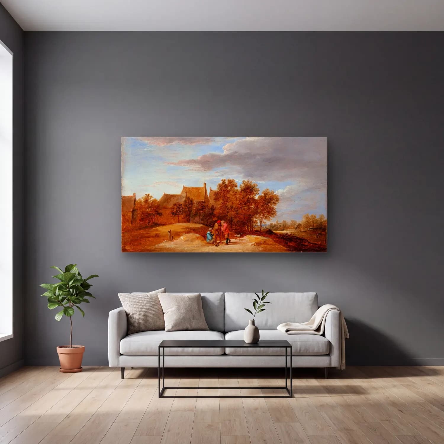 David Teniers The Younger – By the Wayside cam tablo — gri duvarlı salonda