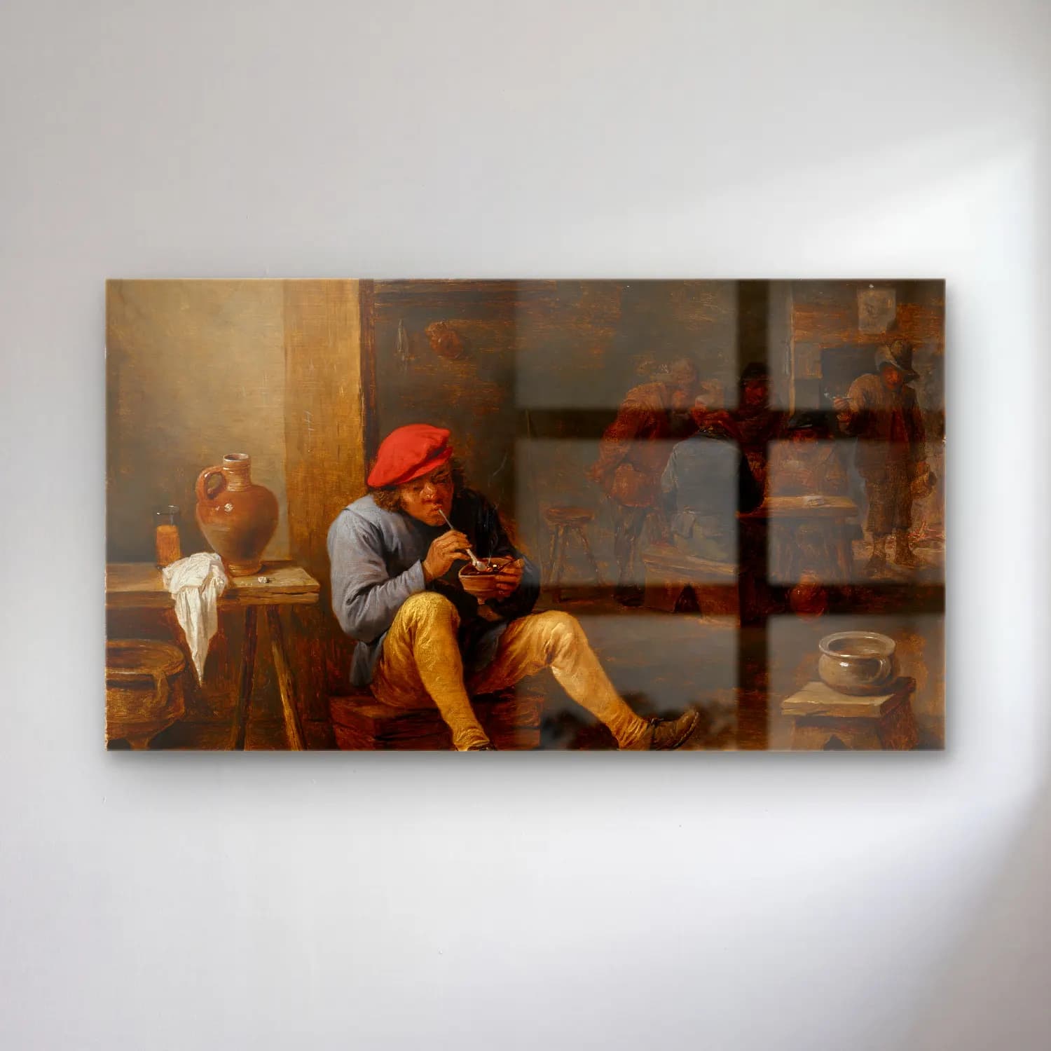 David Teniers The Younger – Farmer in a Tavern, Lighting his Pipe cam tablo — David Teniers The Younger – Farmer in a Tavern, Lighting his Pipe — yağlı boya erkek portresi