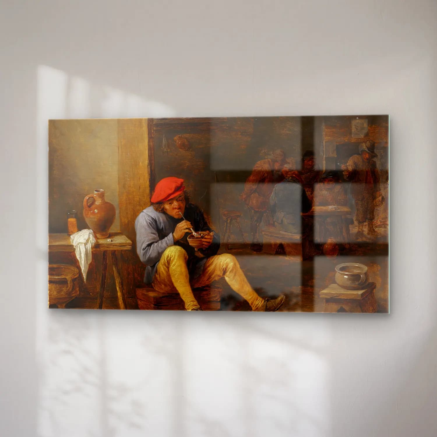 David Teniers The Younger – Farmer in a Tavern, Lighting his Pipe cam tablo — sağ açıdan görünüm