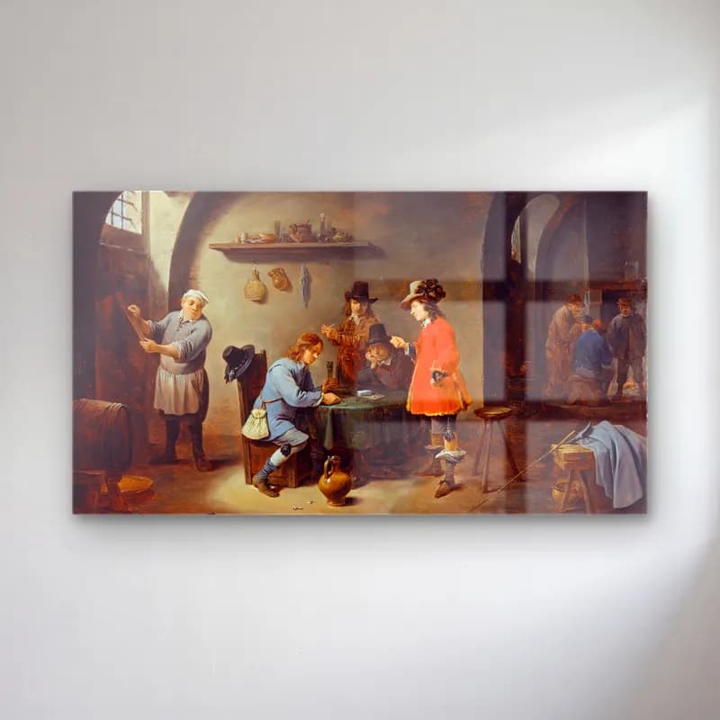 David Teniers The Younger – Gambling Scene at an Inn (Late 1640s) cam tablo — David Teniers The Younger – Gambling Scene at an Inn (Late 1640s) — yağlı boya vintage i̇ç mekân