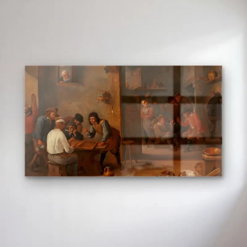 David Teniers The Younger – Game of Backgammon cam tablo — David Teniers The Younger – Game of Backgammon — yağlı boya vintage i̇ç mekân