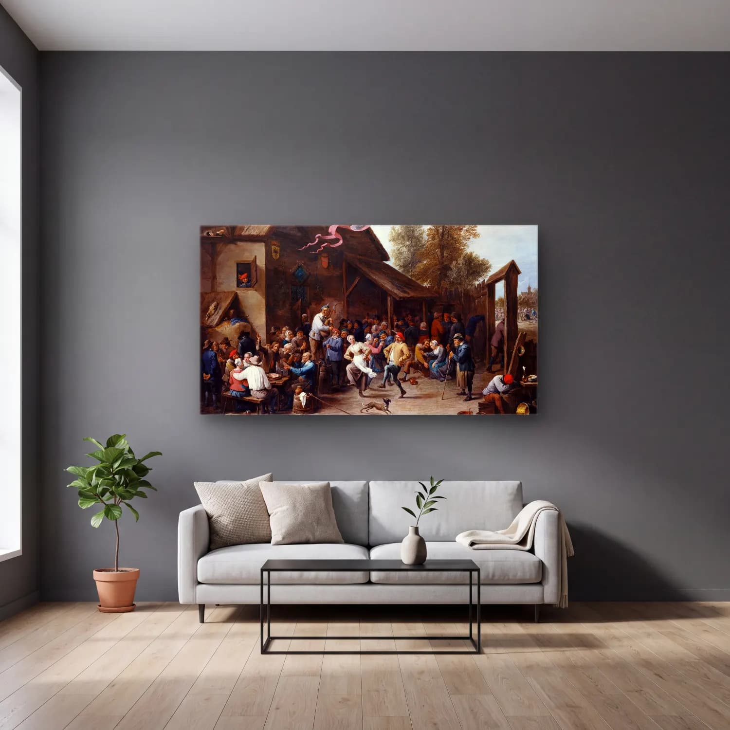 David Teniers The Younger – Kermis on St George’s Day cam tablo — gri duvarlı salonda