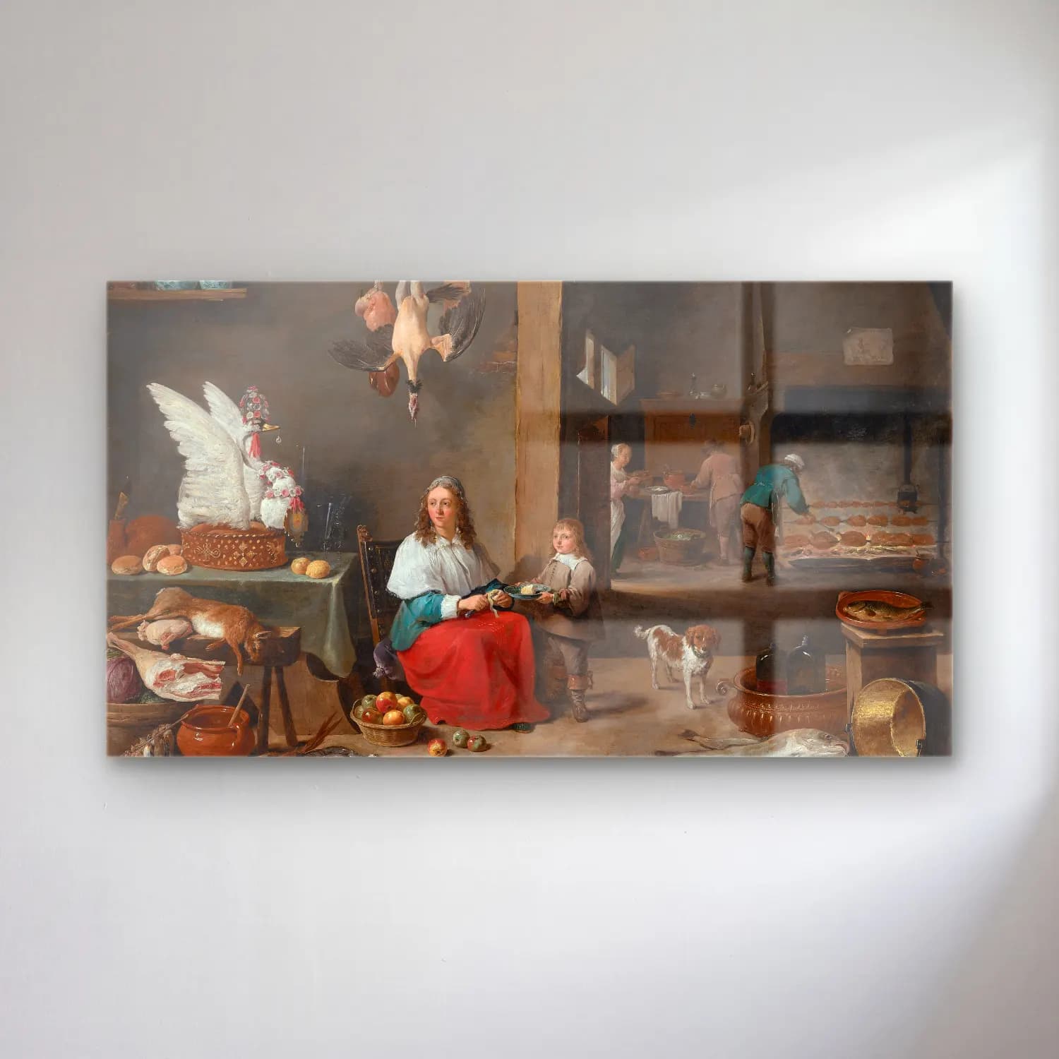 David Teniers The Younger – Kitchen Interior cam tablo — David Teniers The Younger – Kitchen Interior — yağlı boya anne ve çocuk