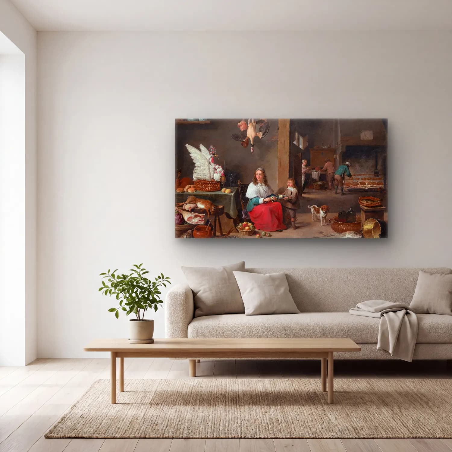 David Teniers The Younger – Kitchen Interior cam tablo — açık renk salonda