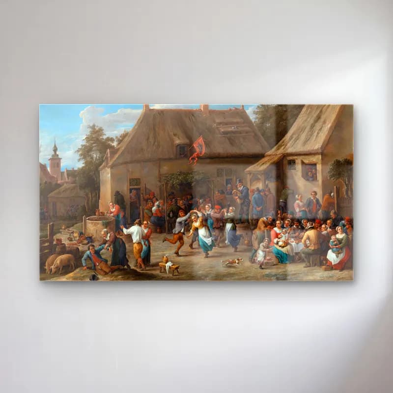 David Teniers The Younger – Peasant Kermis cam tablo — David Teniers The Younger – Peasant Kermis — yağlı boya köy sokağı