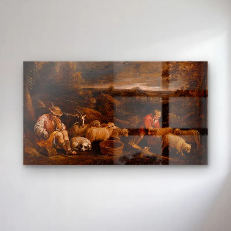 David Teniers The Younger – Shepherds and Sheep cam tablo — David Teniers The Younger – Shepherds and Sheep — yağlı boya koyun