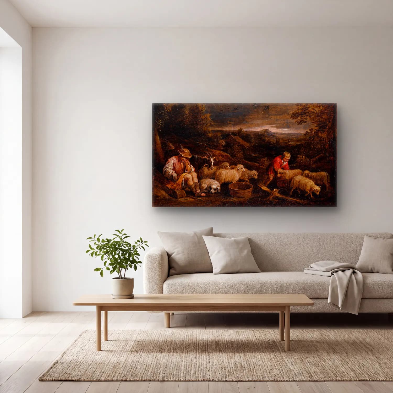 David Teniers The Younger – Shepherds and Sheep cam tablo — açık renk salonda