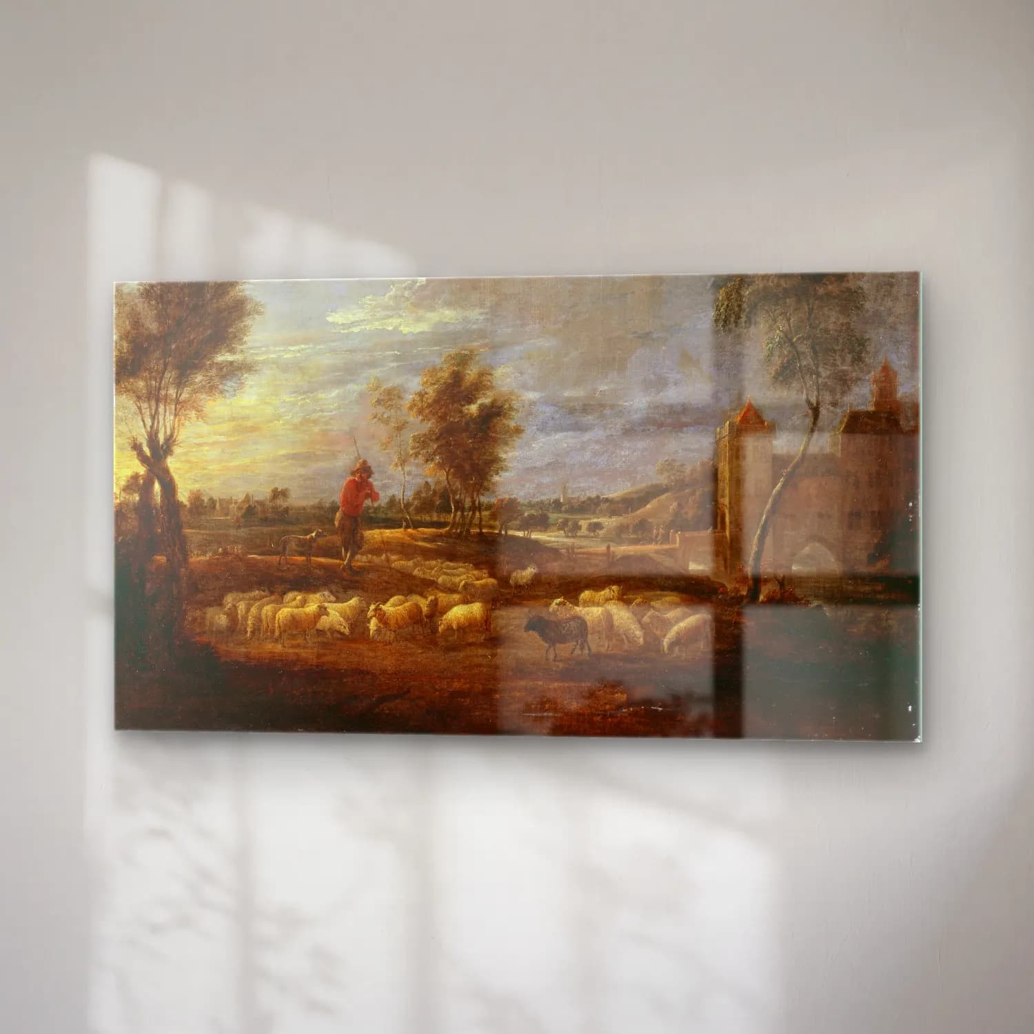David Teniers The Younger – Sunset Landscape with a Shepherd and his Flock cam tablo — sağ açıdan görünüm