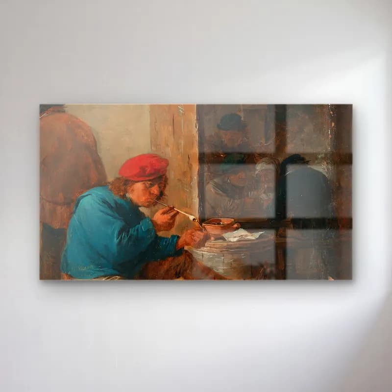 David Teniers The Younger – Tavern Scene with Smokers cam tablo — David Teniers The Younger – Tavern Scene with Smokers — yağlı boya erkek portresi