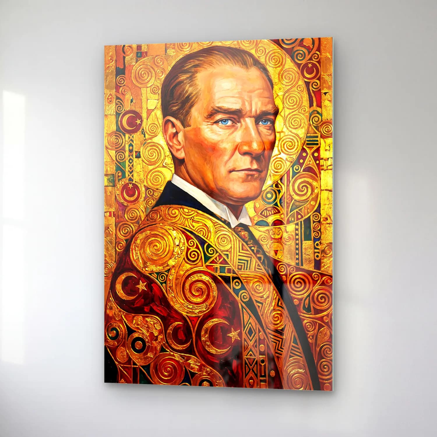 Atatürk Altın Varak Art Deco Portre cam tablo — sağ açıdan görünüm