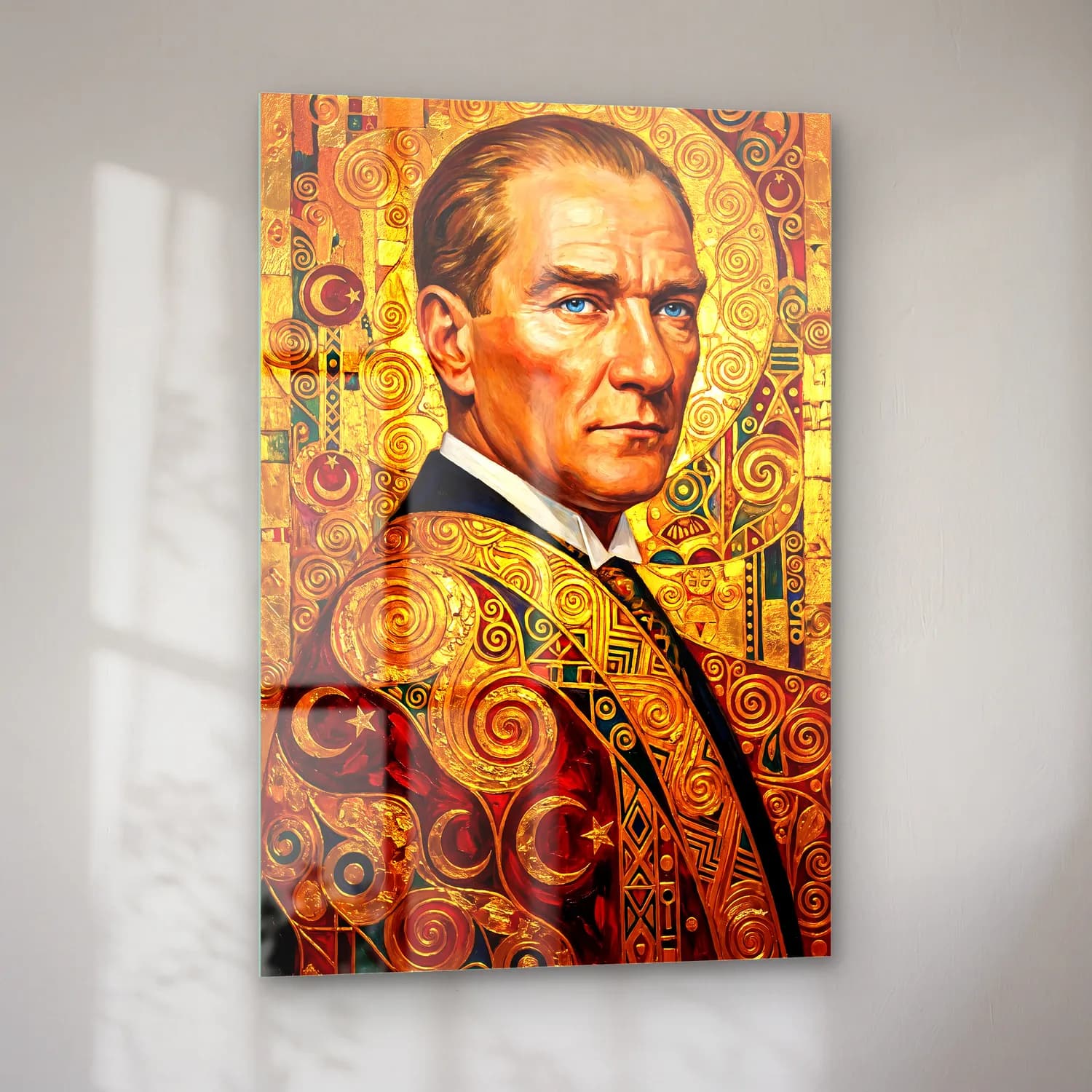 Atatürk Altın Varak Art Deco Portre cam tablo — sol açıdan görünüm