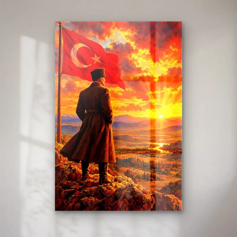 Atatürk Kocatepe Şafağı 1922 Türk Bayrağı ve Gün Doğumu cam tablo — ürün görünümü