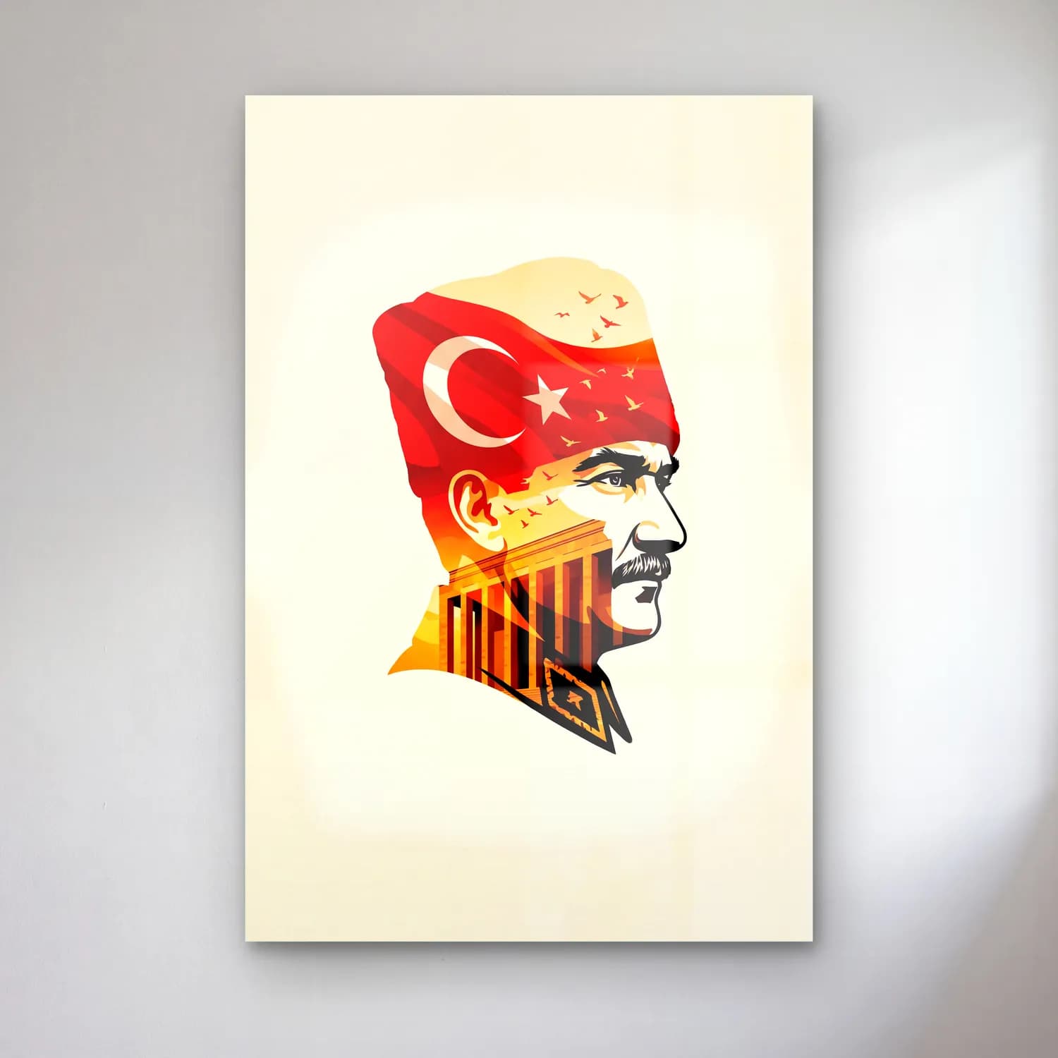 Atatürk Çift Pozlama Portre Türk Bayrağı ve Anıtkabir cam tablo — ürün görünümü