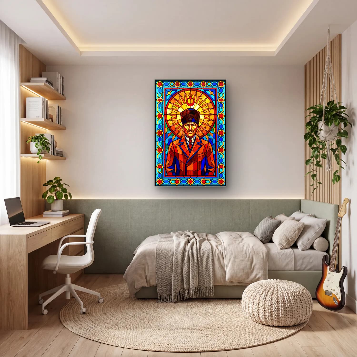 Atatürk Vitray Mozaik Portre cam tablo — genç odasında