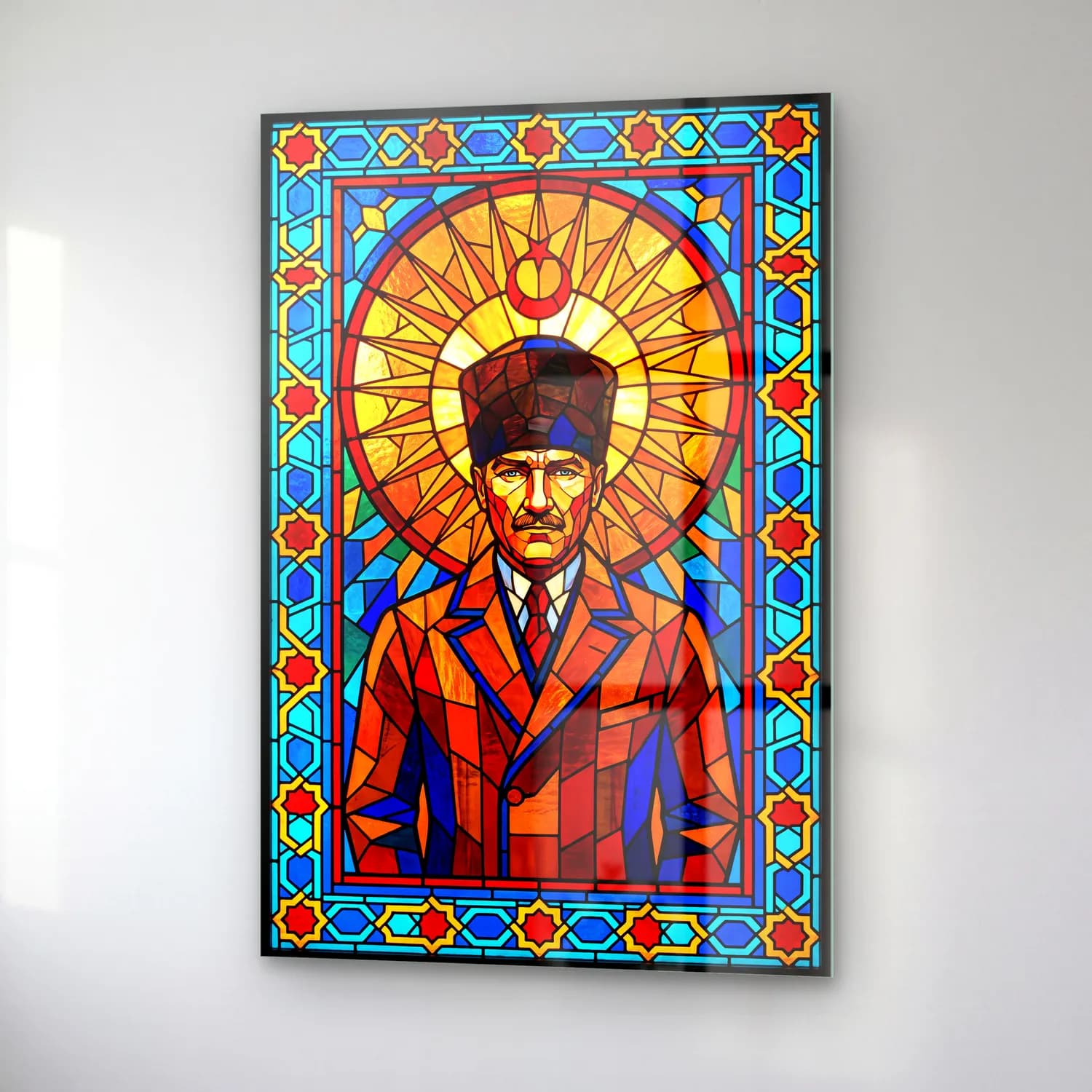 Atatürk Vitray Mozaik Portre cam tablo — sağ açıdan görünüm