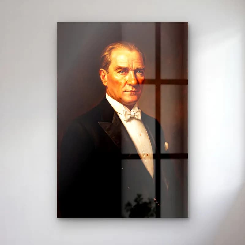 Atatürk Klasik Yağlı Boya Portre Rembrandt Işığı cam tablo — ürün görünümü