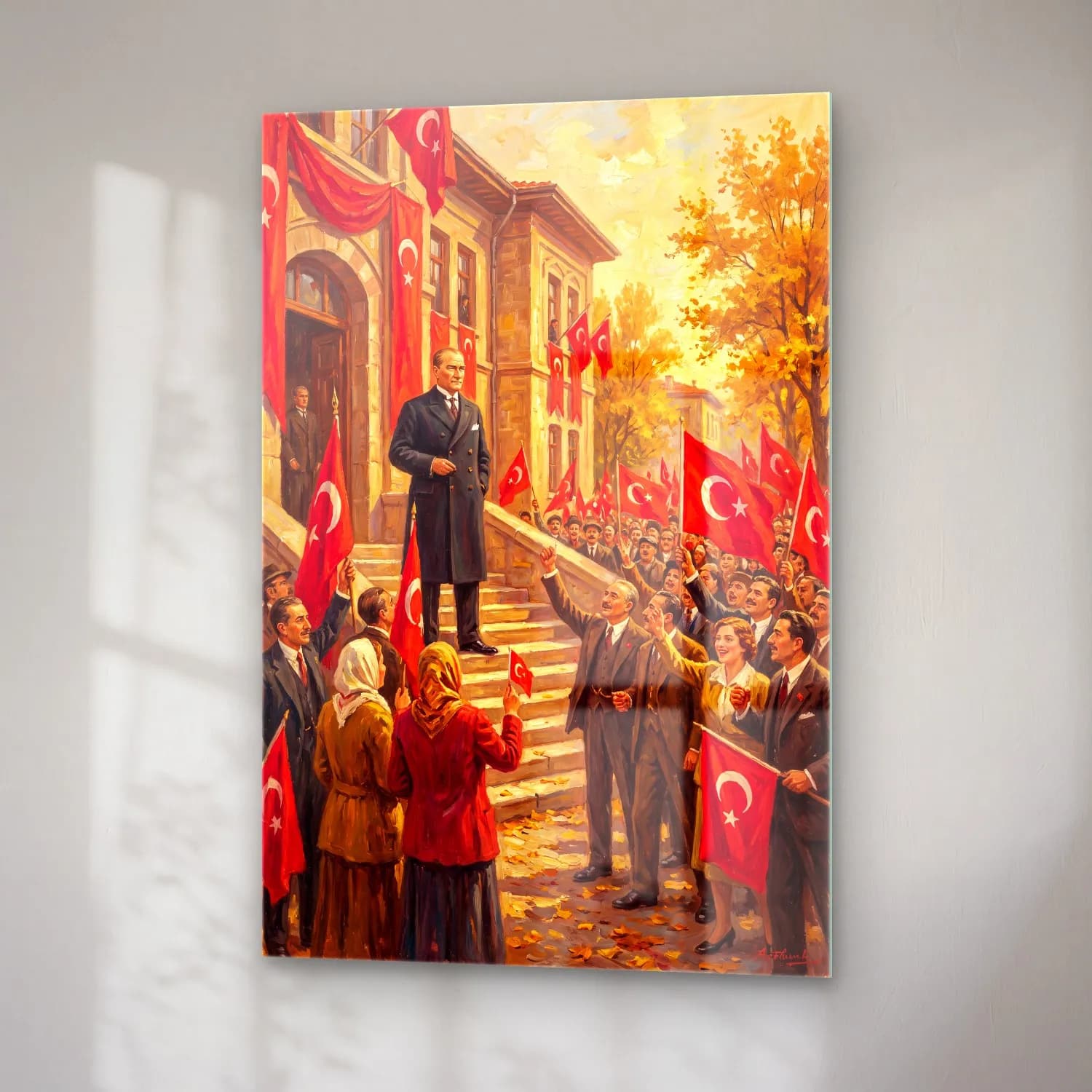 Atatürk Cumhuriyet'in İlanı 29 Ekim 1923 cam tablo — sağ açıdan görünüm