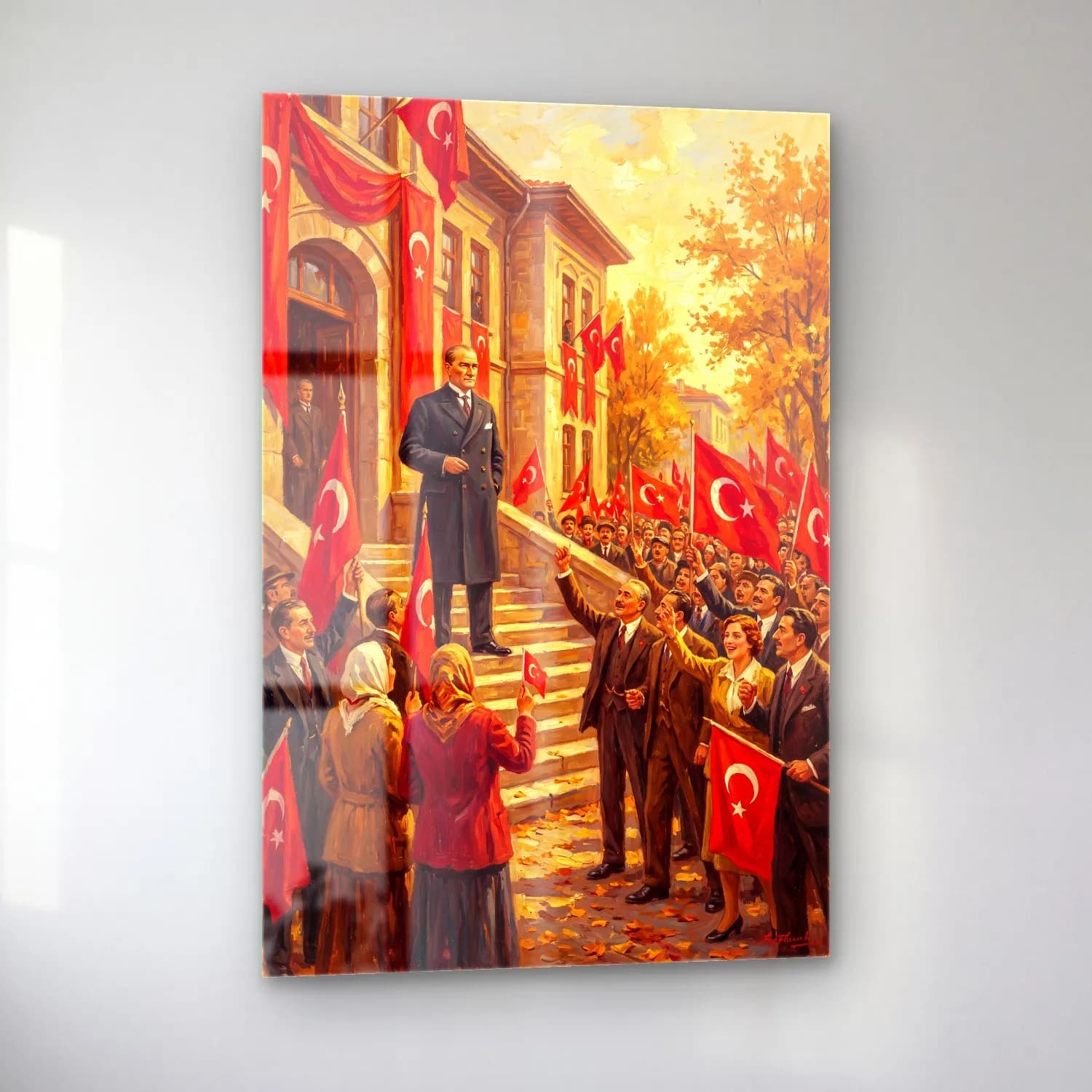 Atatürk Cumhuriyet'in İlanı 29 Ekim 1923 cam tablo — sol açıdan görünüm