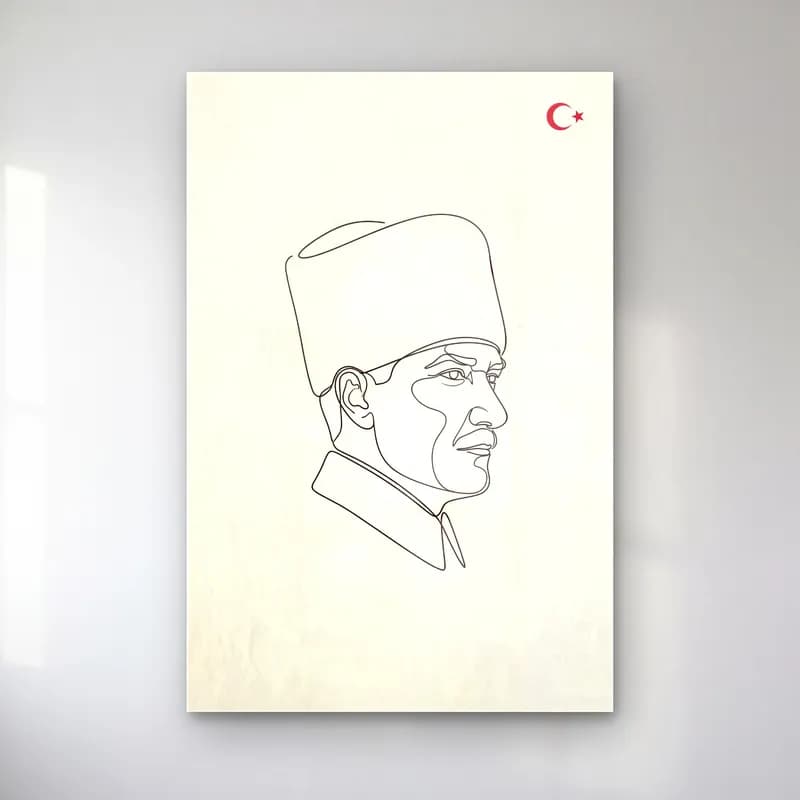 Atatürk Tek Çizgi Sanatı Kalpaklı Profil cam tablo — ürün görünümü