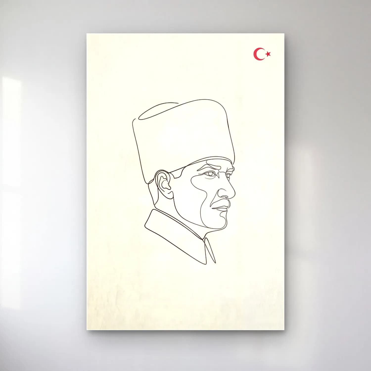 Atatürk Tek Çizgi Sanatı Kalpaklı Profil cam tablo — ürün görünümü
