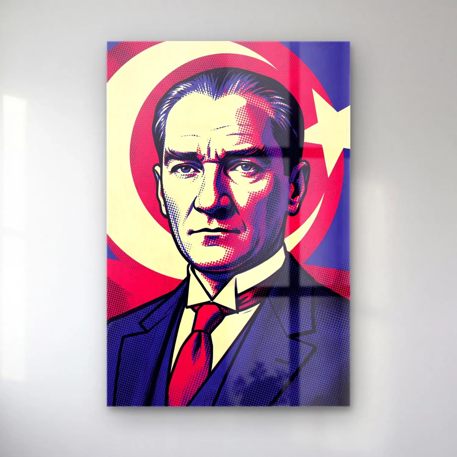 Atatürk Pop Art Halftone Portre cam tablo — ürün görünümü