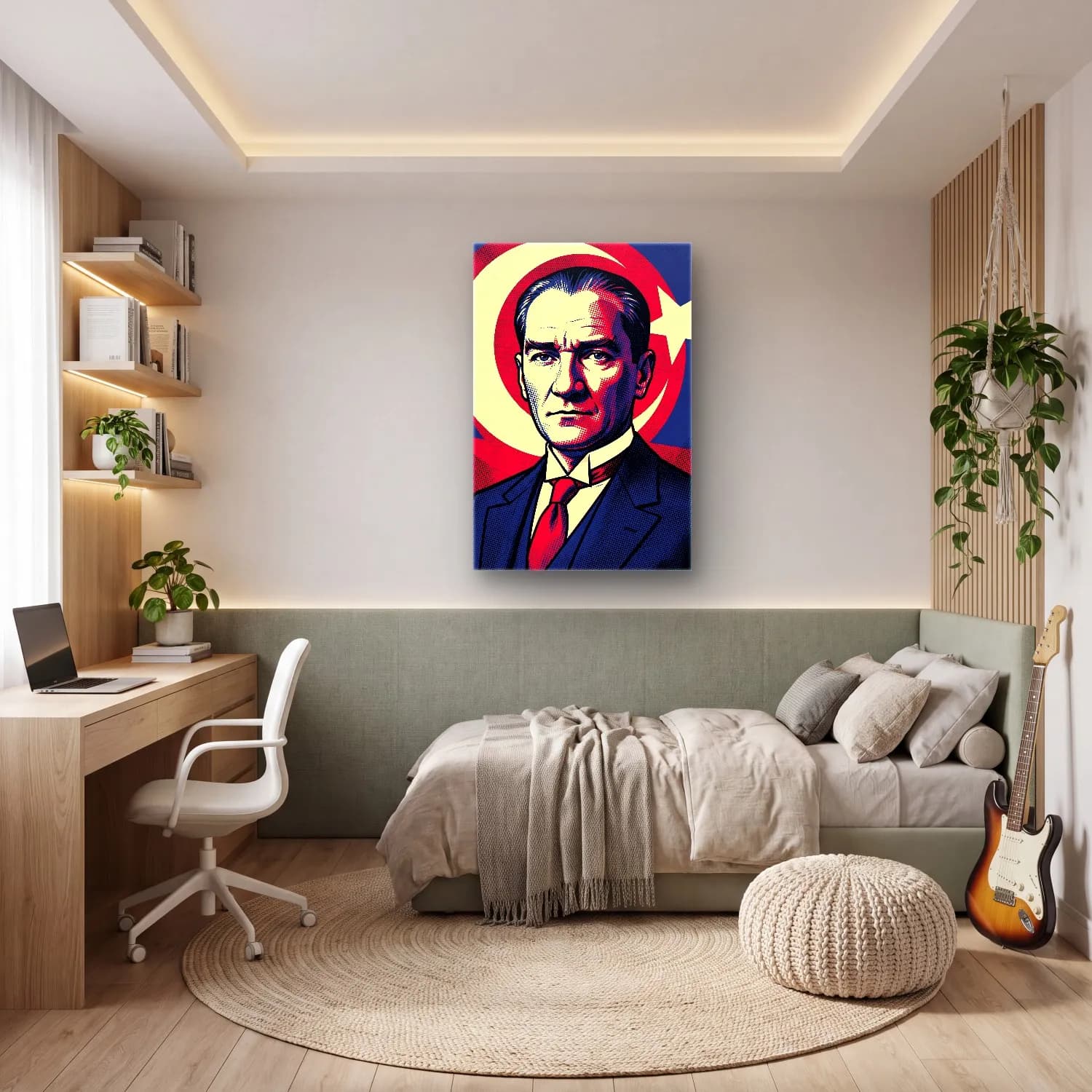 Atatürk Pop Art Halftone Portre cam tablo — genç odasında