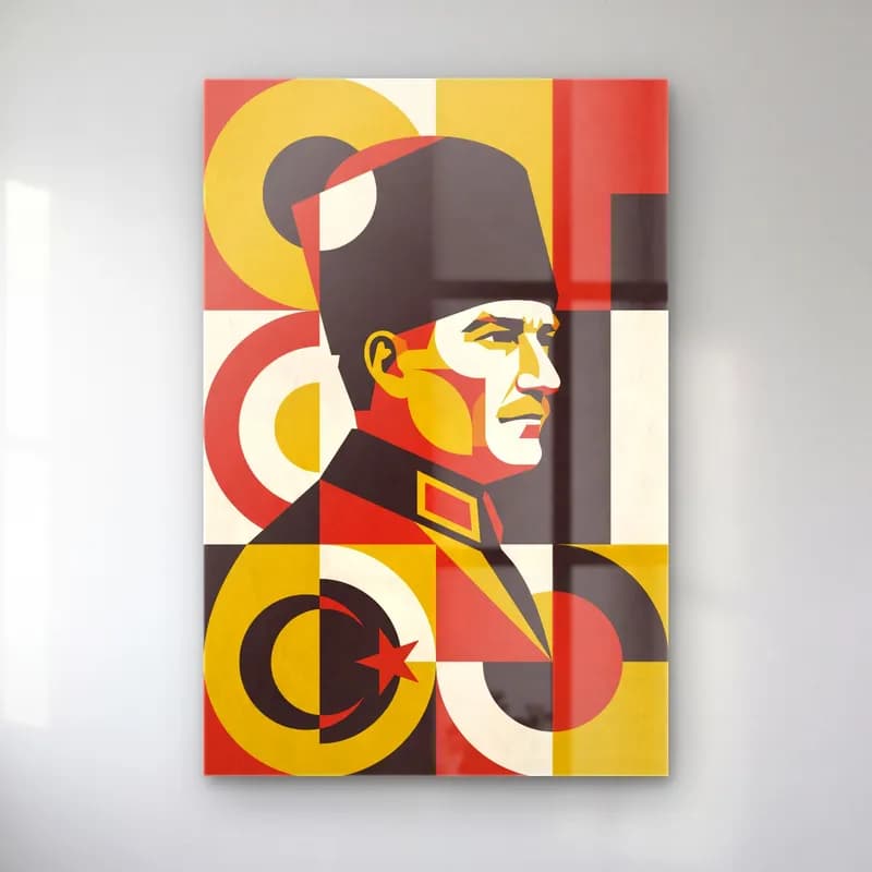 Atatürk Retro Bauhaus Poster cam tablo — ürün görünümü