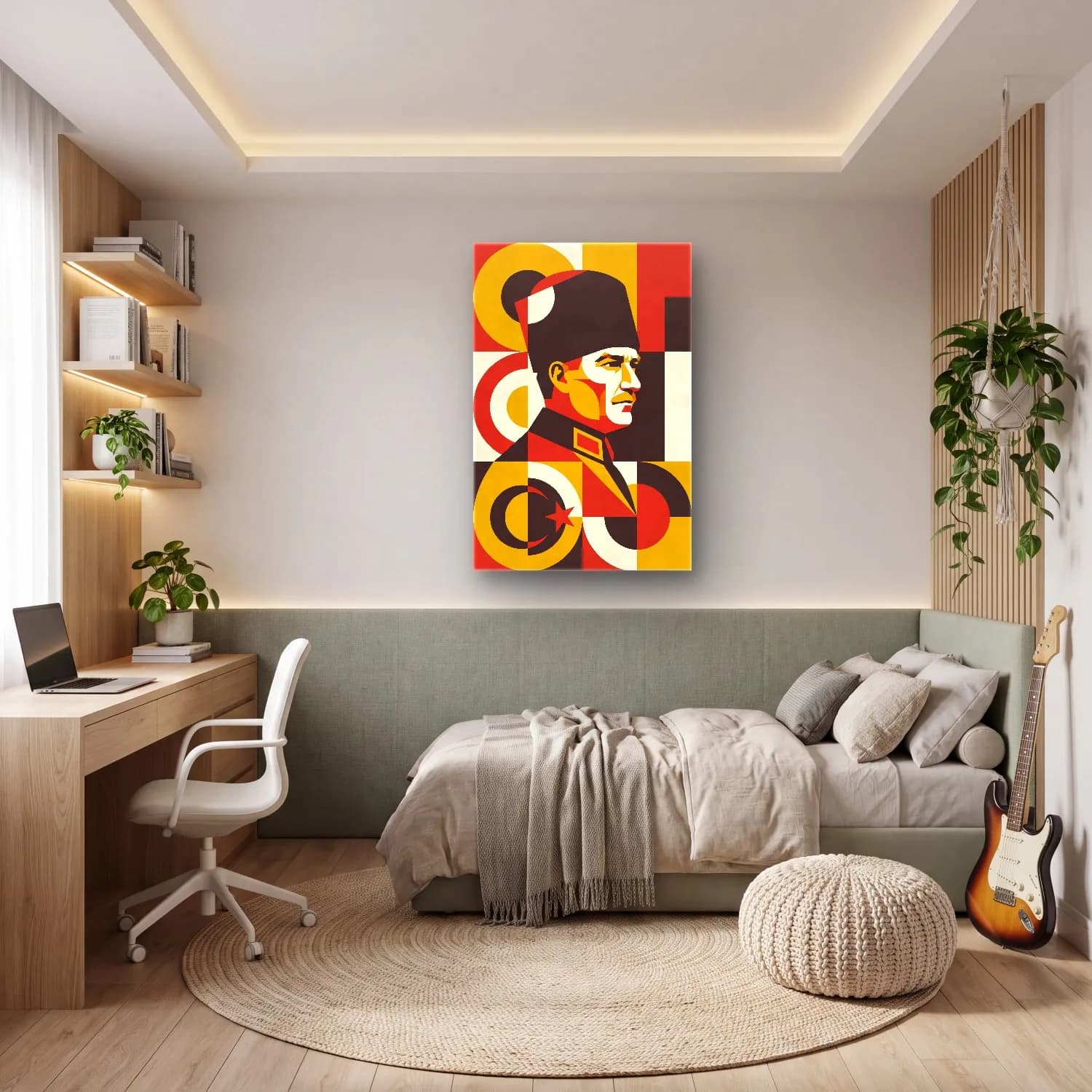 Atatürk Retro Bauhaus Poster cam tablo — genç odasında