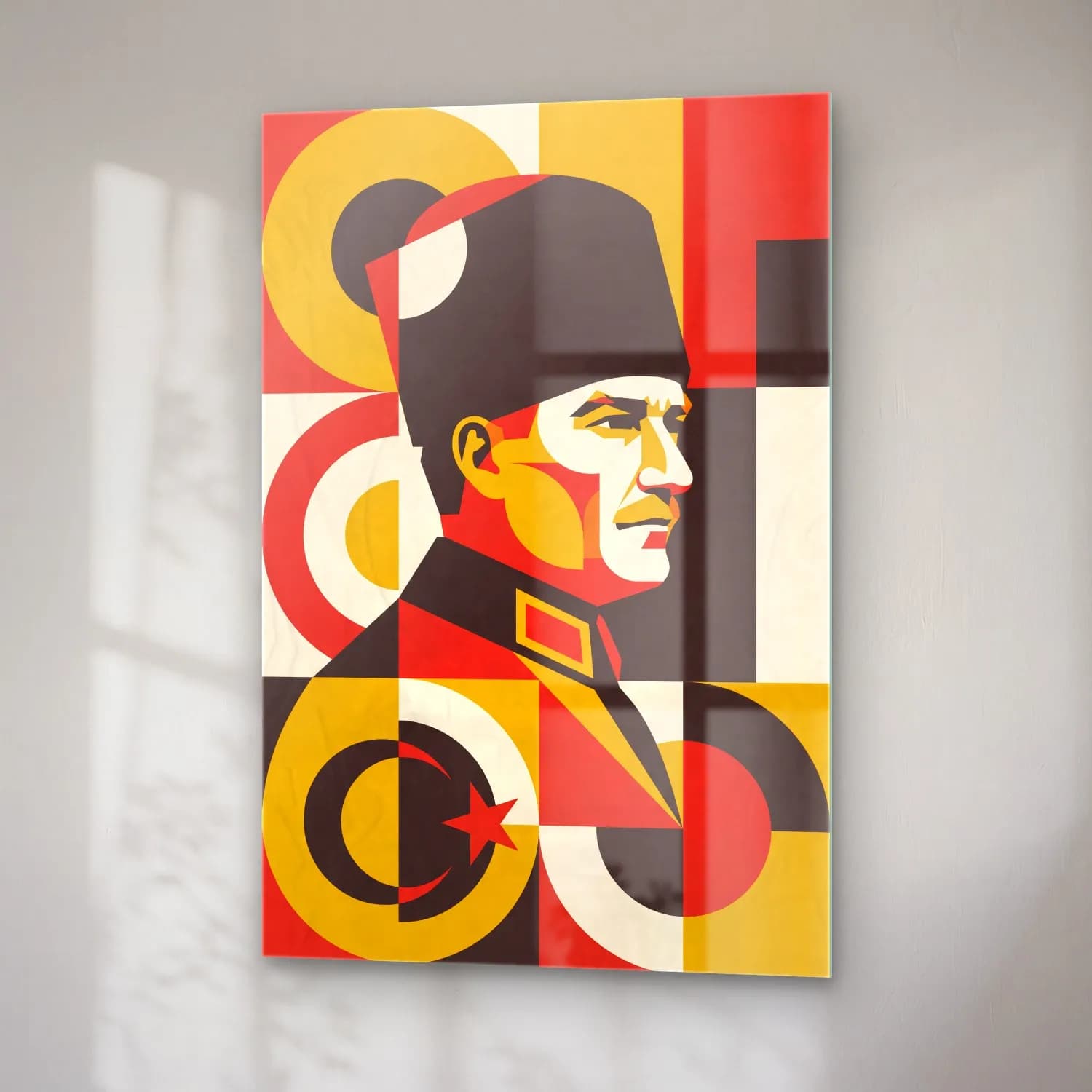 Atatürk Retro Bauhaus Poster cam tablo — sağ açıdan görünüm