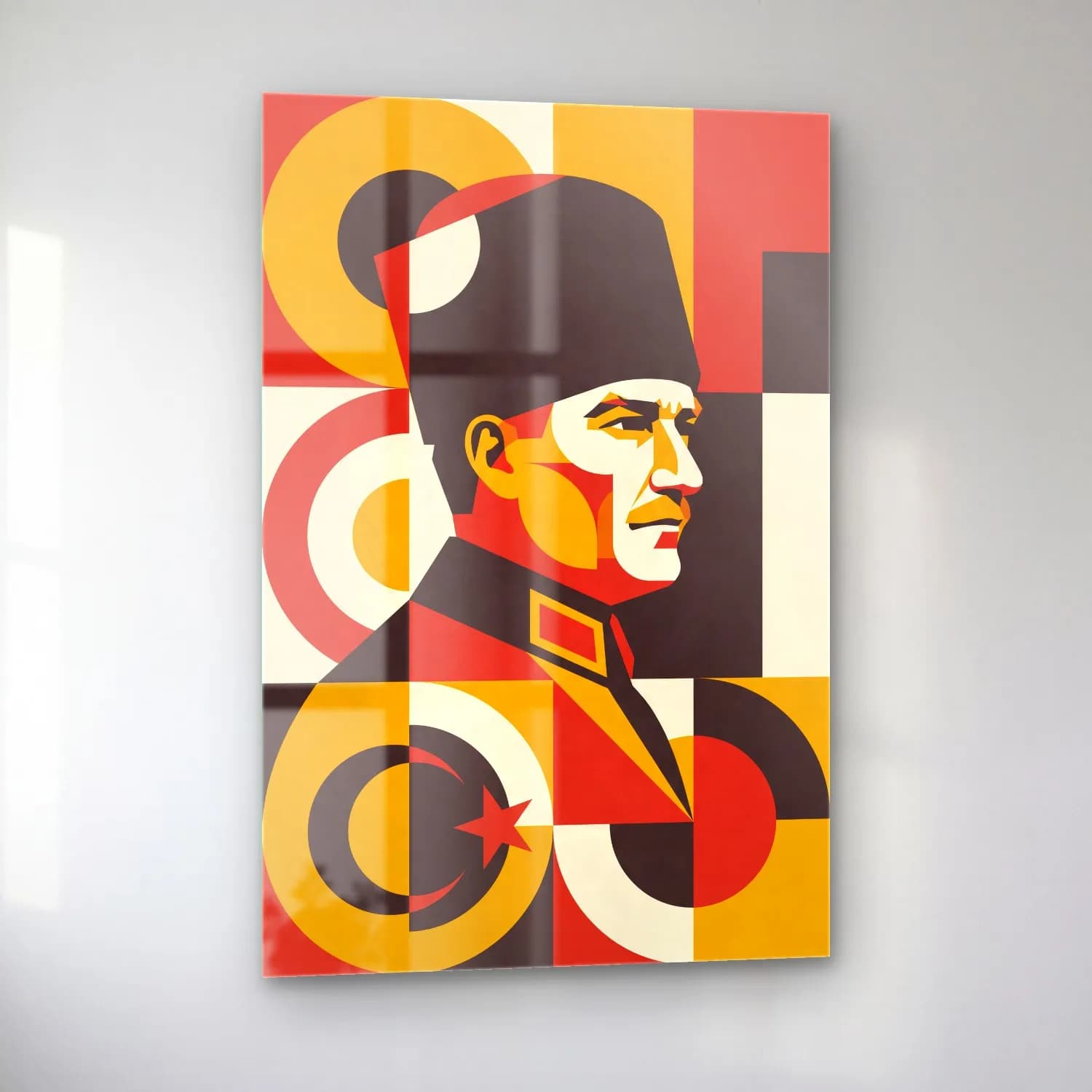 Atatürk Retro Bauhaus Poster cam tablo — sol açıdan görünüm