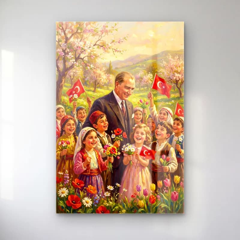 Atatürk 23 Nisan Çocuklarla cam tablo — ürün görünümü