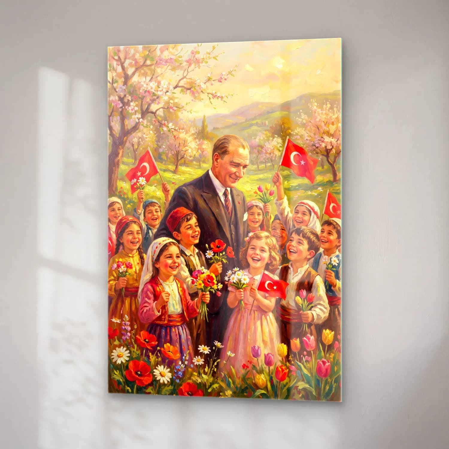 Atatürk 23 Nisan Çocuklarla cam tablo — sağ açıdan görünüm