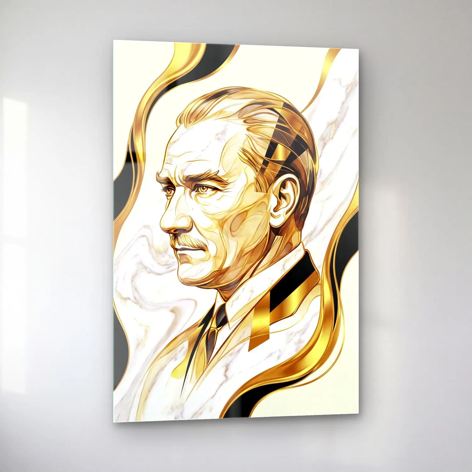 Atatürk Altın Mermer Soyut Portre cam tablo — sol açıdan görünüm