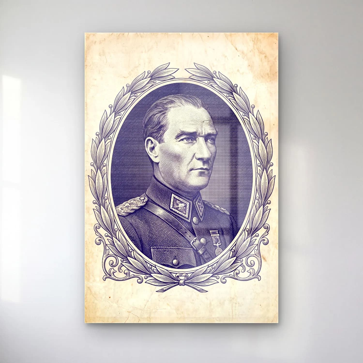Atatürk Vintage Gravür Portre cam tablo — ürün görünümü