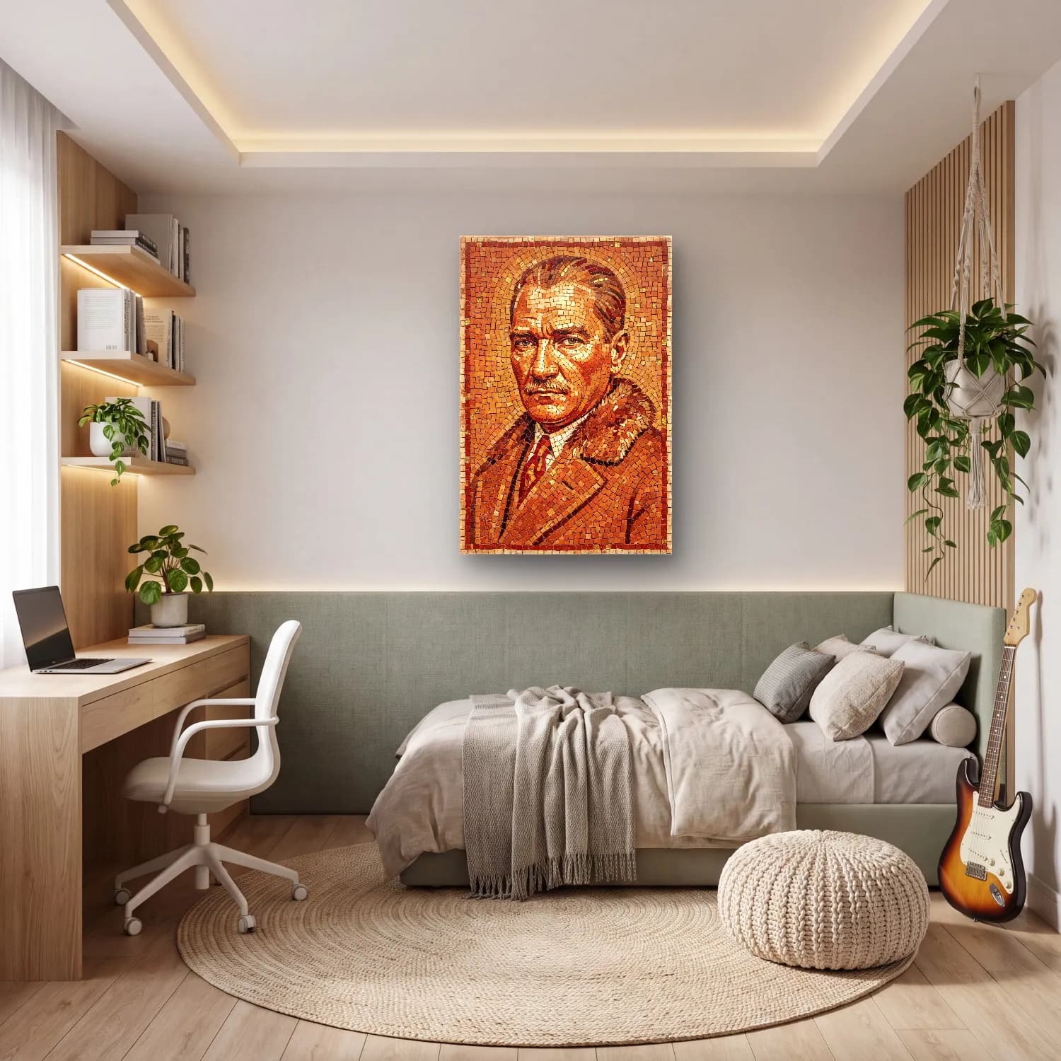 Atatürk Mozaik Taş Portre cam tablo — genç odasında