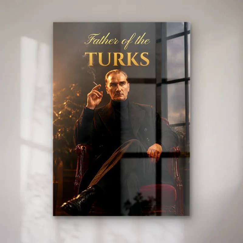 Atatürk Father of the Turks Portre cam tablo — ürün görünümü