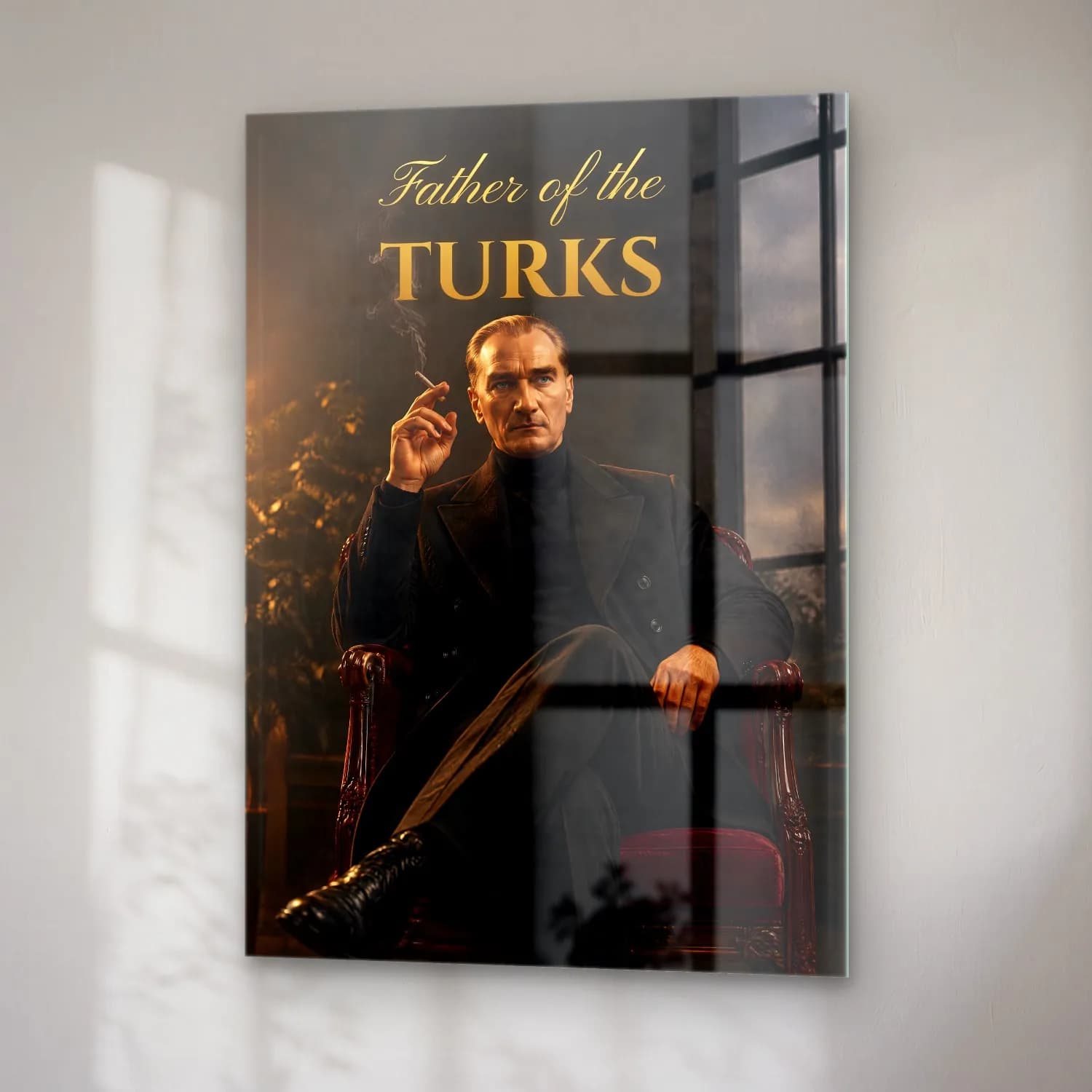 Atatürk Father of the Turks Portre cam tablo — sağ açıdan görünüm