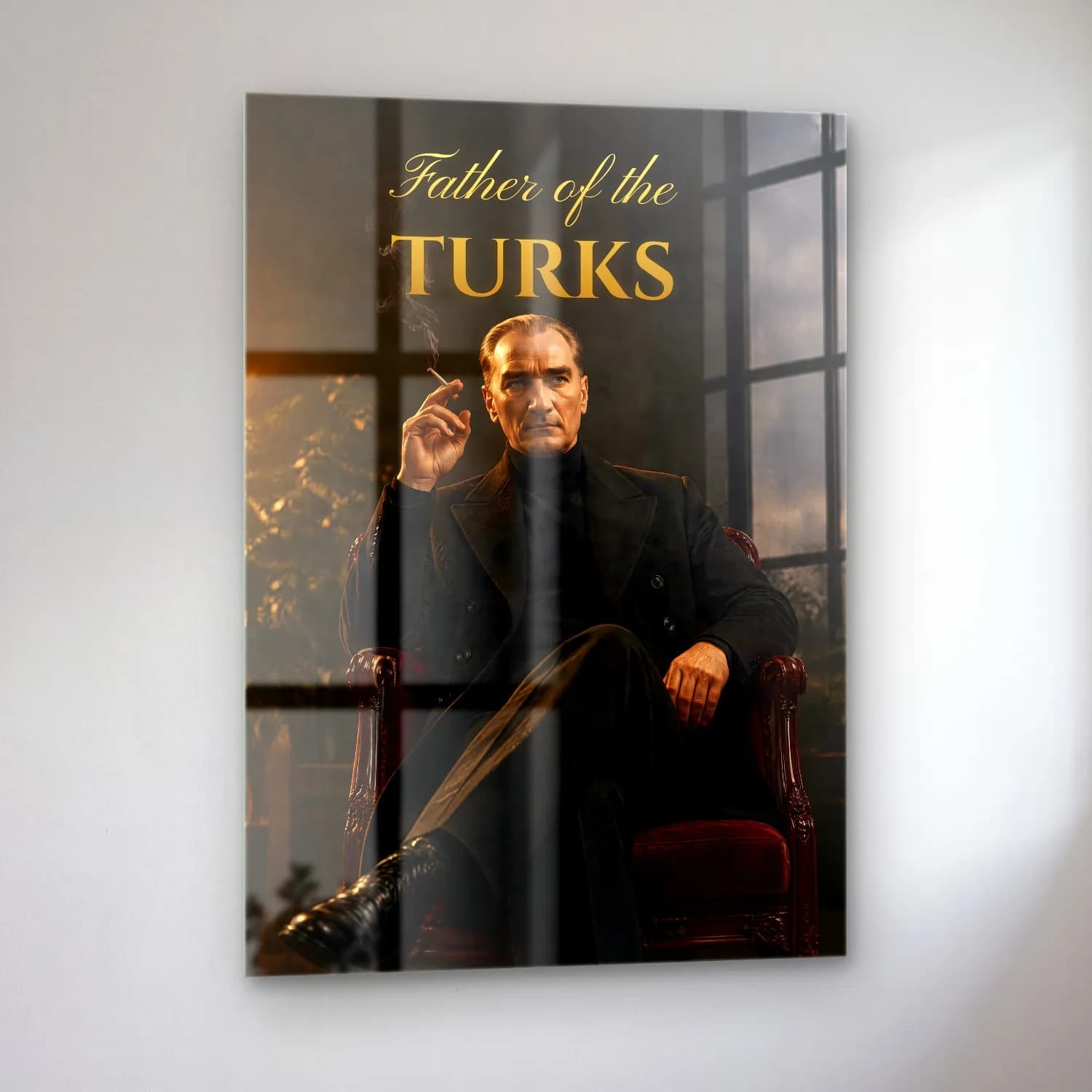 Atatürk Father of the Turks Portre cam tablo — sol açıdan görünüm