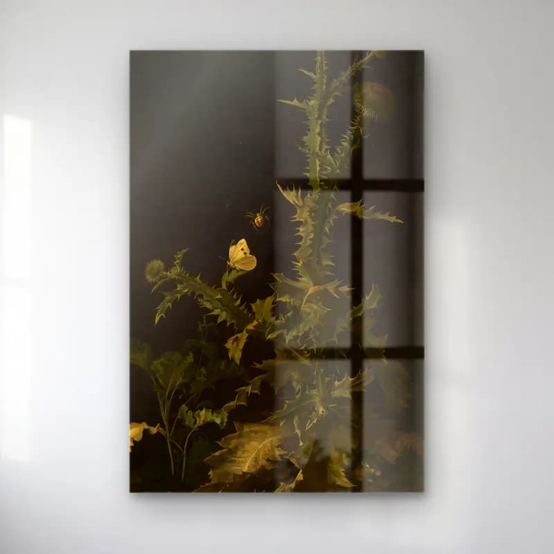 Willem van Aelst – Distel mit verschiedenen Tieren – Siyah Beyaz Tonlar cam tablo — Willem van Aelst – Distel mit verschiedenen Tieren – Siyah Beyaz Tonlar — botanik i̇llüstrasyon böcekler