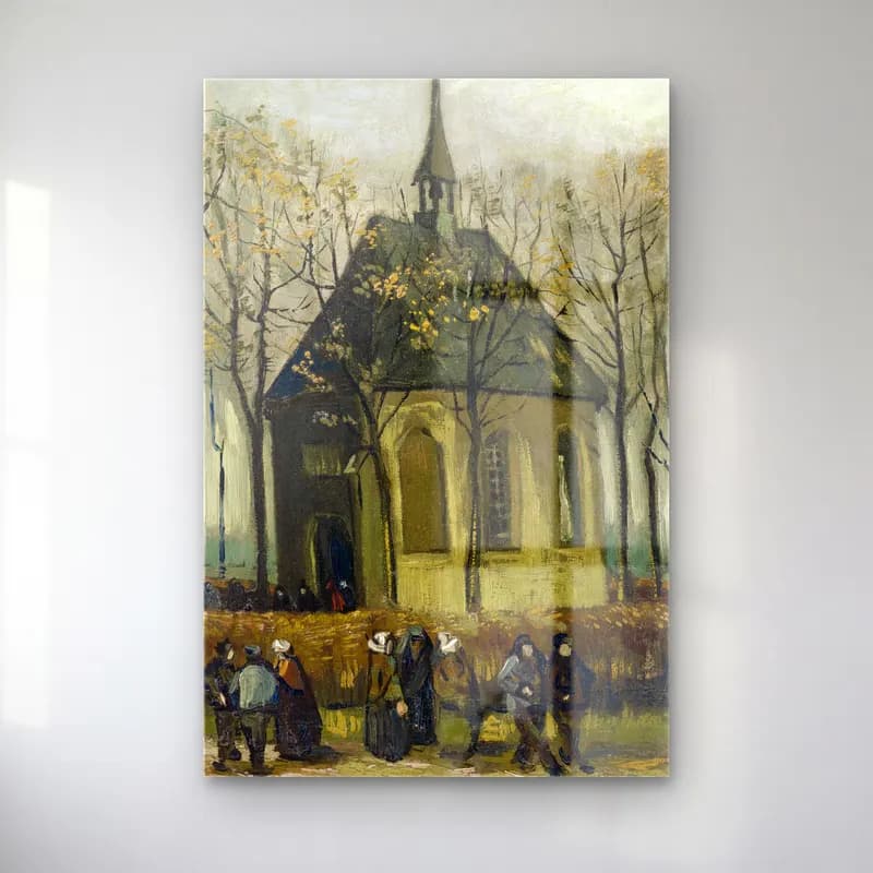Vincent van Gogh – Congregation Leaving the Reformed Church in Nuenen cam tablo — Vincent van Gogh – Congregation Leaving the Reformed Church in Nuenen — empresyonist katedral