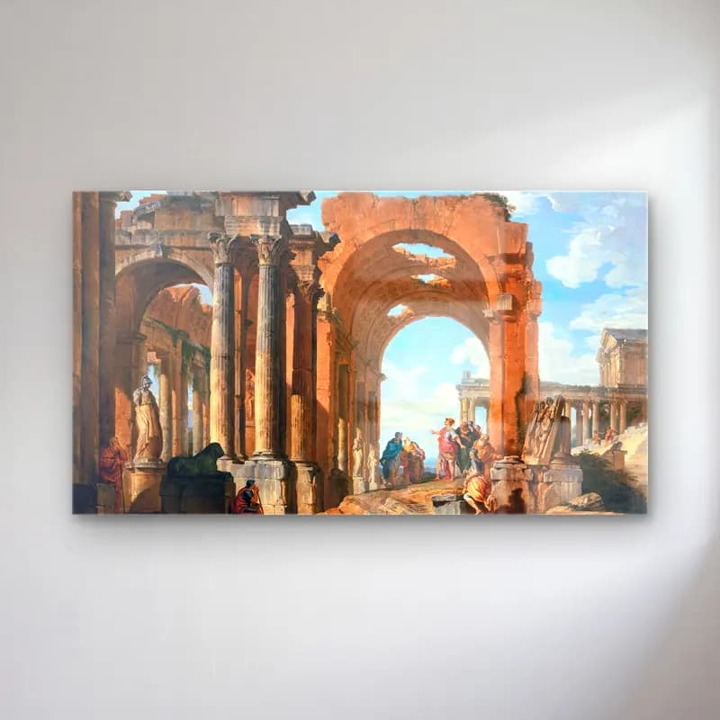 Giovanni Paolo Pannini – Architectural Capriccio cam tablo — Giovanni Paolo Pannini – Architectural Capriccio — yağlı boya antik kalıntılar