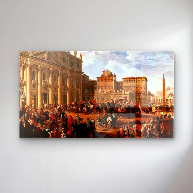 Giovanni Paolo Pannini – Charles Iii at St Peter s cam tablo — Giovanni Paolo Pannini – Charles Iii at St Peter s — yağlı boya kalabalık cadde