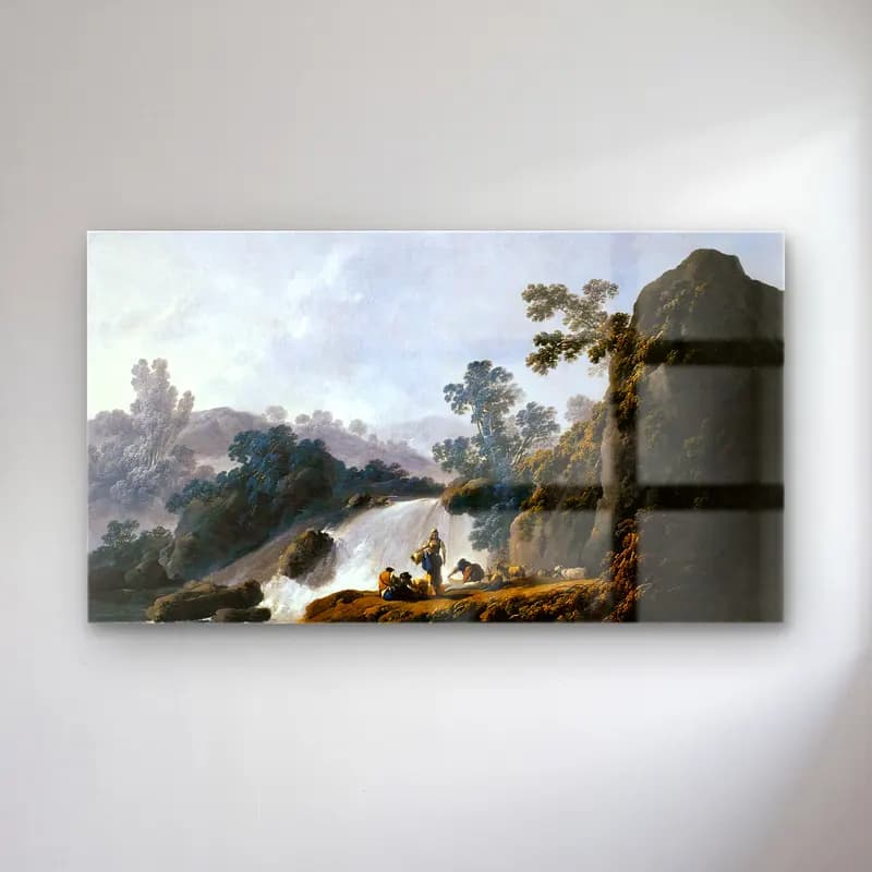 Jean-Baptiste Pillement – Landscape with Washerwomen cam tablo — Jean-Baptiste Pillement – Landscape with Washerwomen — yağlı boya şelale