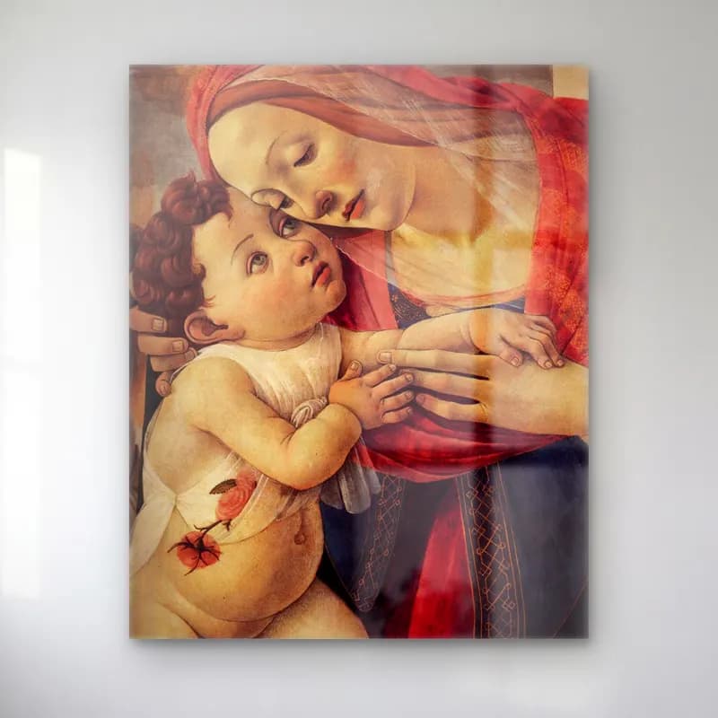 Sandro Botticelli – Anne ve Çocuk cam tablo — Sandro Botticelli – Anne ve Çocuk — vintage anne ve çocuk