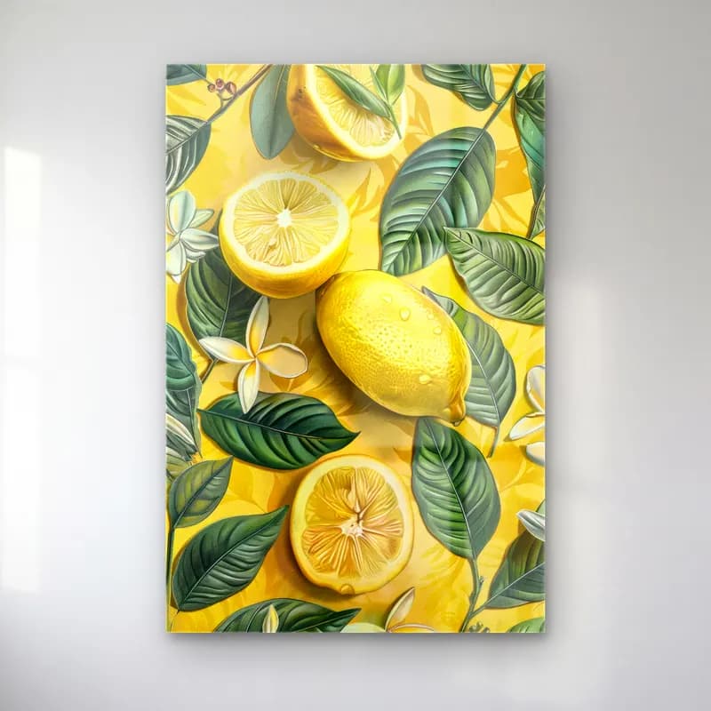 Botanik İllüstrasyon Limonlar cam tablo — Botanik İllüstrasyon Limonlar — botanik i̇llüstrasyon limonlar