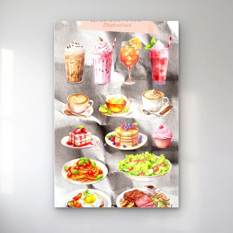 Suluboya Tatlılar – Pastel Tonlar cam tablo — Suluboya Tatlılar – Pastel Tonlar — suluboya tatlılar
