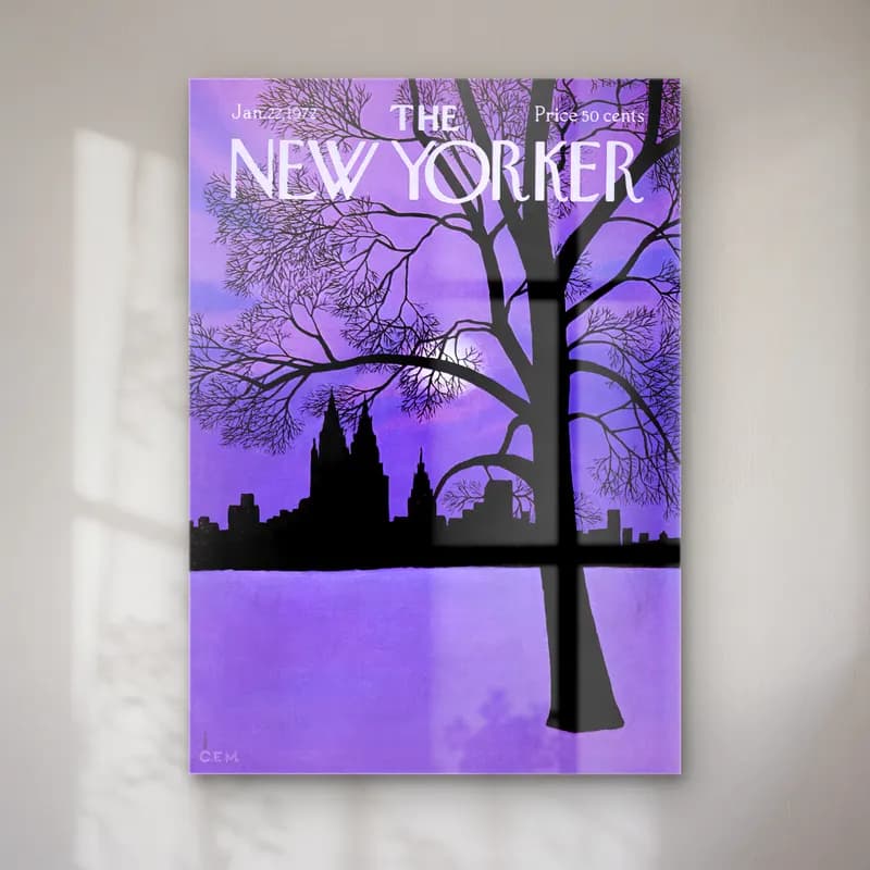 Vintage Poster New York Silüeti – Mor Tonlar cam tablo — Vintage Poster New York Silüeti – Mor Tonlar — vintage poster new york silüeti