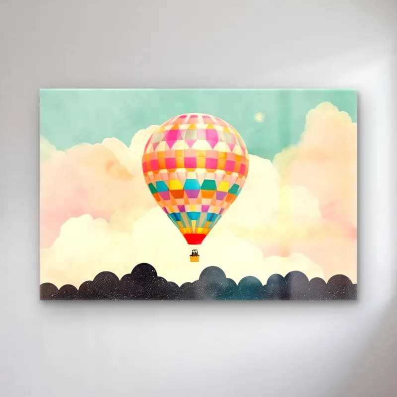 Vintage Sıcak Hava Balonu – Pastel Tonlar cam tablo — Vintage Sıcak Hava Balonu – Pastel Tonlar — vintage sıcak hava balonu