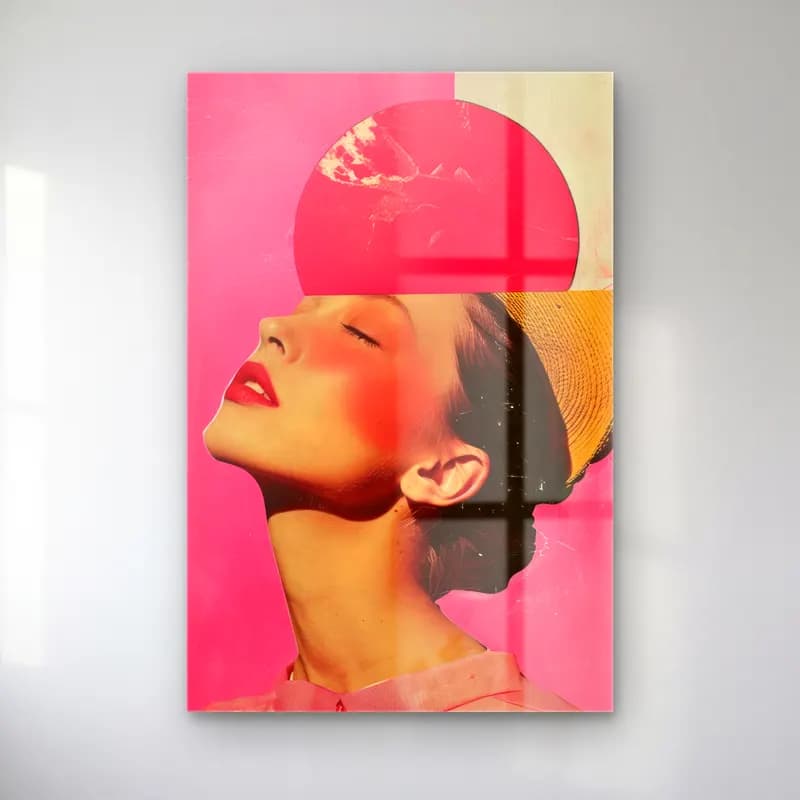 Pop Art Şapkalı Kadın – Pembe Tonlar cam tablo — Pop Art Şapkalı Kadın – Pembe Tonlar — pop art şapkalı kadın
