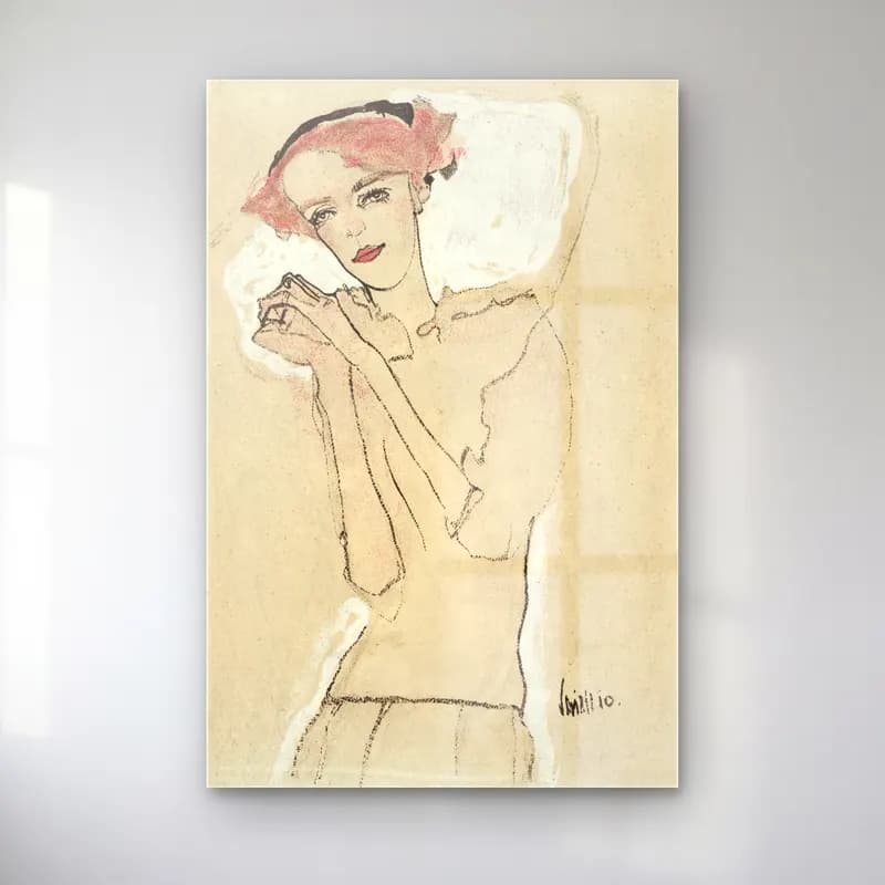 Vintage Şapkalı Kadın – Bej Tonlar cam tablo — Vintage Şapkalı Kadın – Bej Tonlar — vintage şapkalı kadın